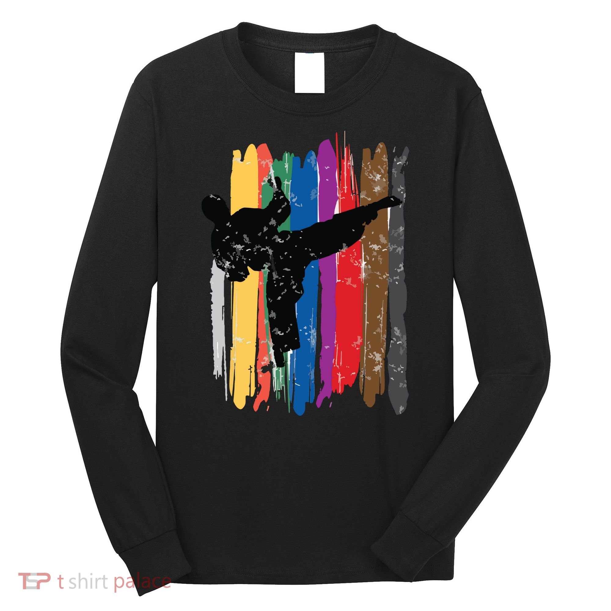 Taekwondo Belts Silhouette Distressed Martial Arts Gift Long Sleeve Shirt