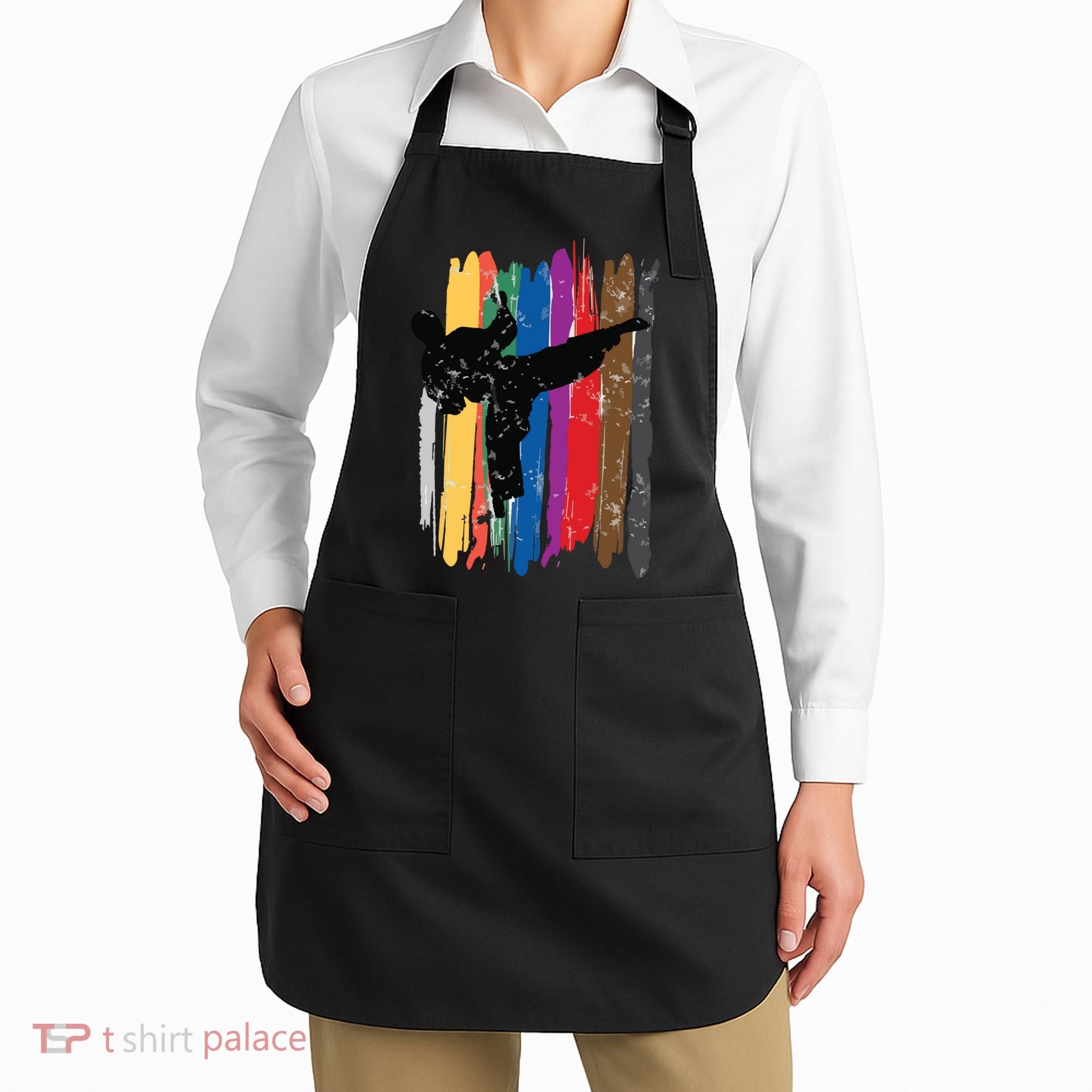 Taekwondo Belts Silhouette Distressed Martial Arts Gift Apron