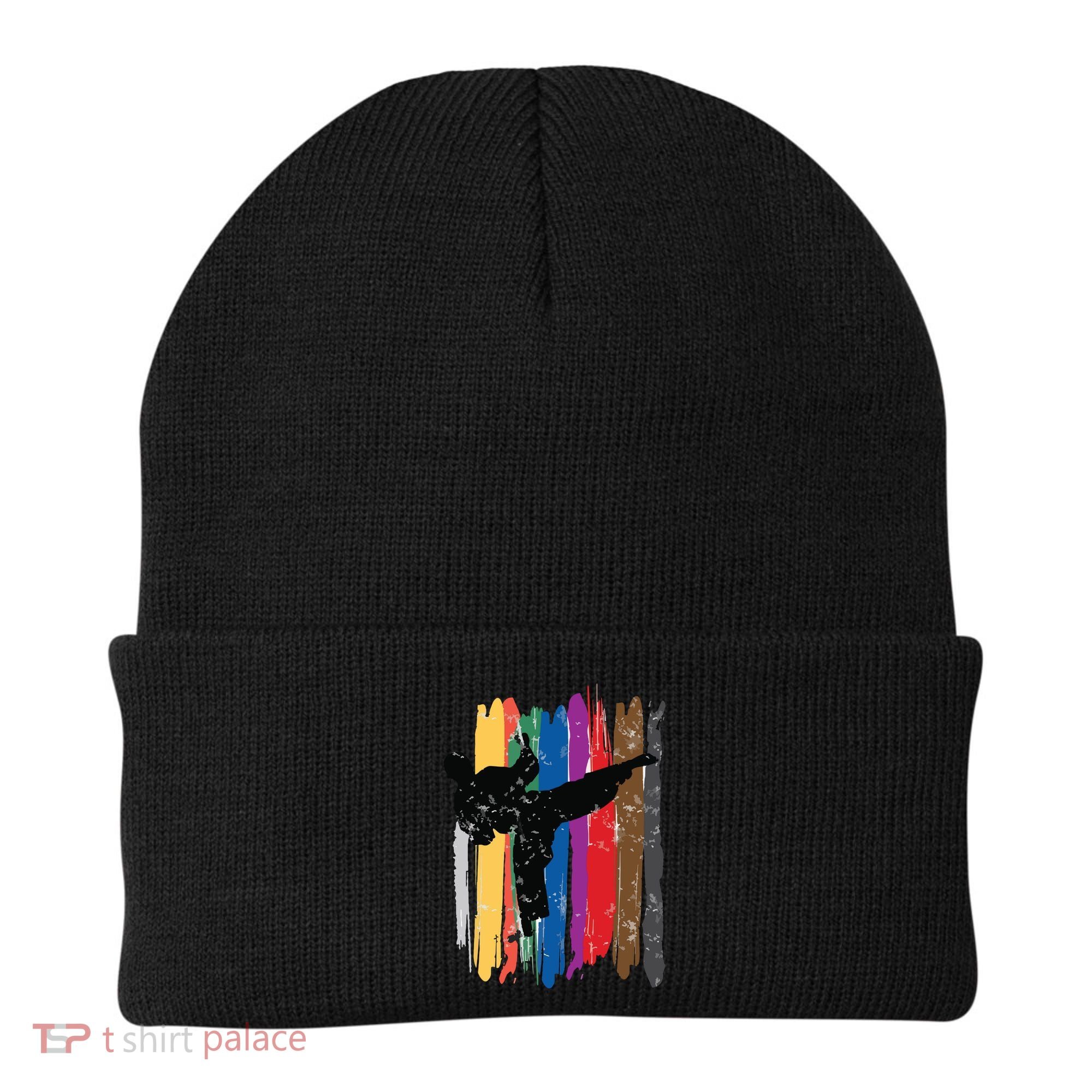 Taekwondo Belts Silhouette Distressed Martial Arts Gift Beanie