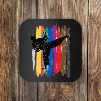 Taekwondo Belts Silhouette Distressed Martial Arts Gift Coaster
