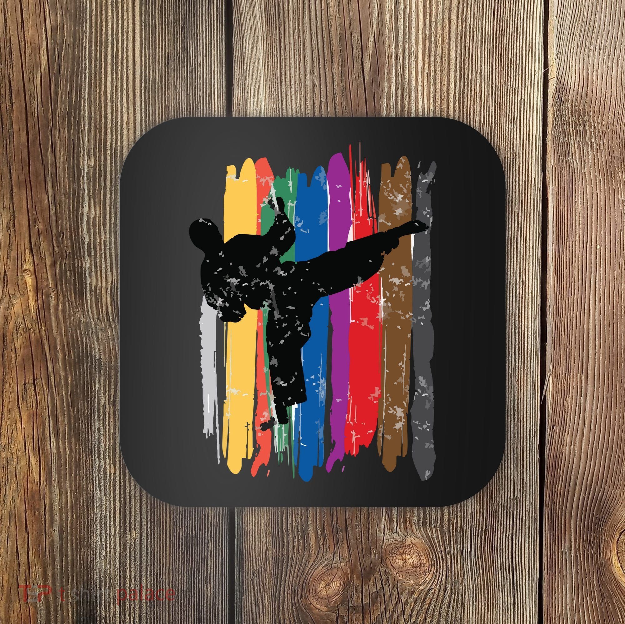 Taekwondo Belts Silhouette Distressed Martial Arts Gift Coaster