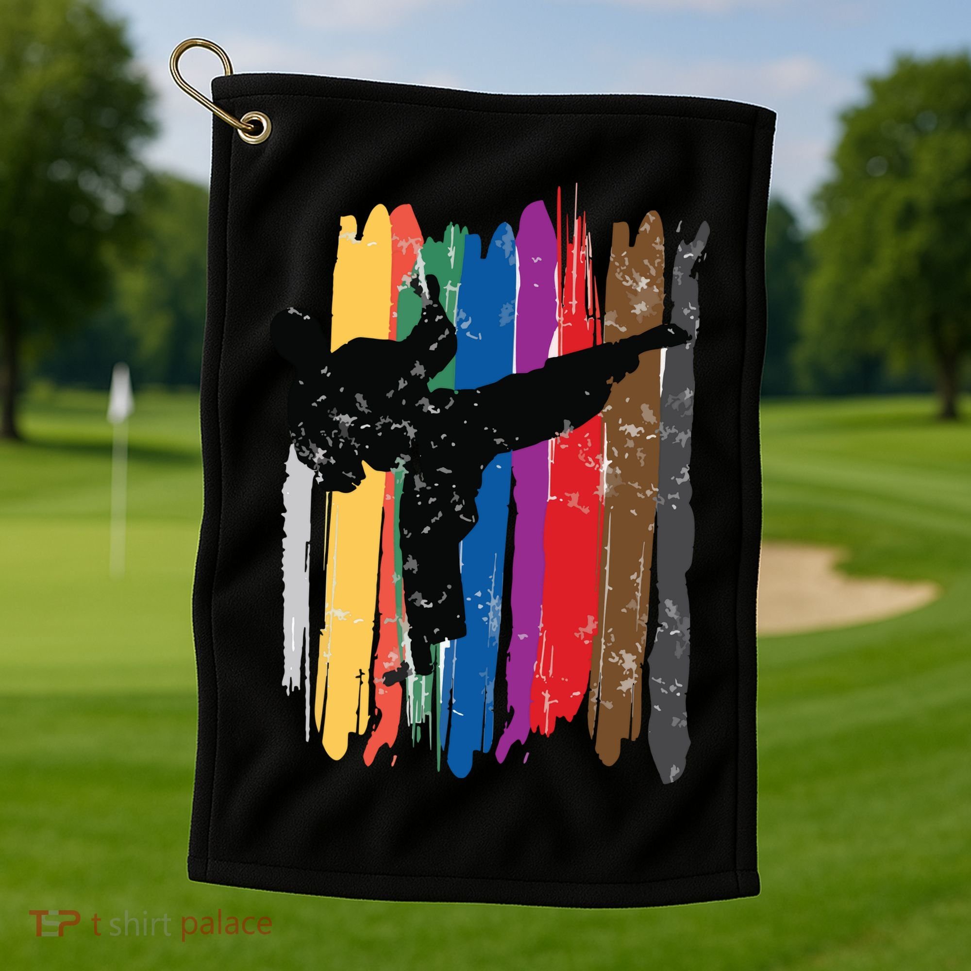 Taekwondo Belts Silhouette Distressed Martial Arts Gift Golf Towel