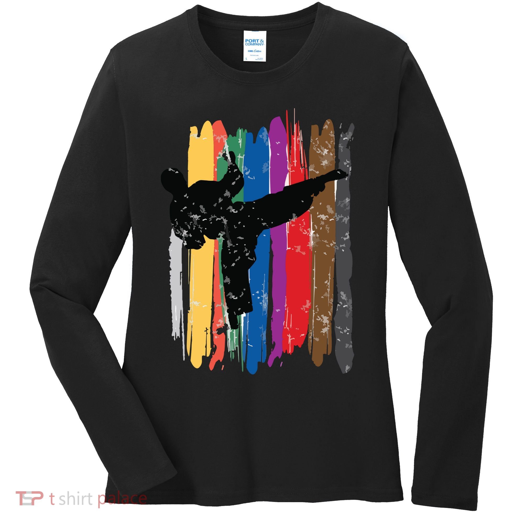 Taekwondo Belts Silhouette Distressed Martial Arts Gift Women's Long Sleeve Shirt