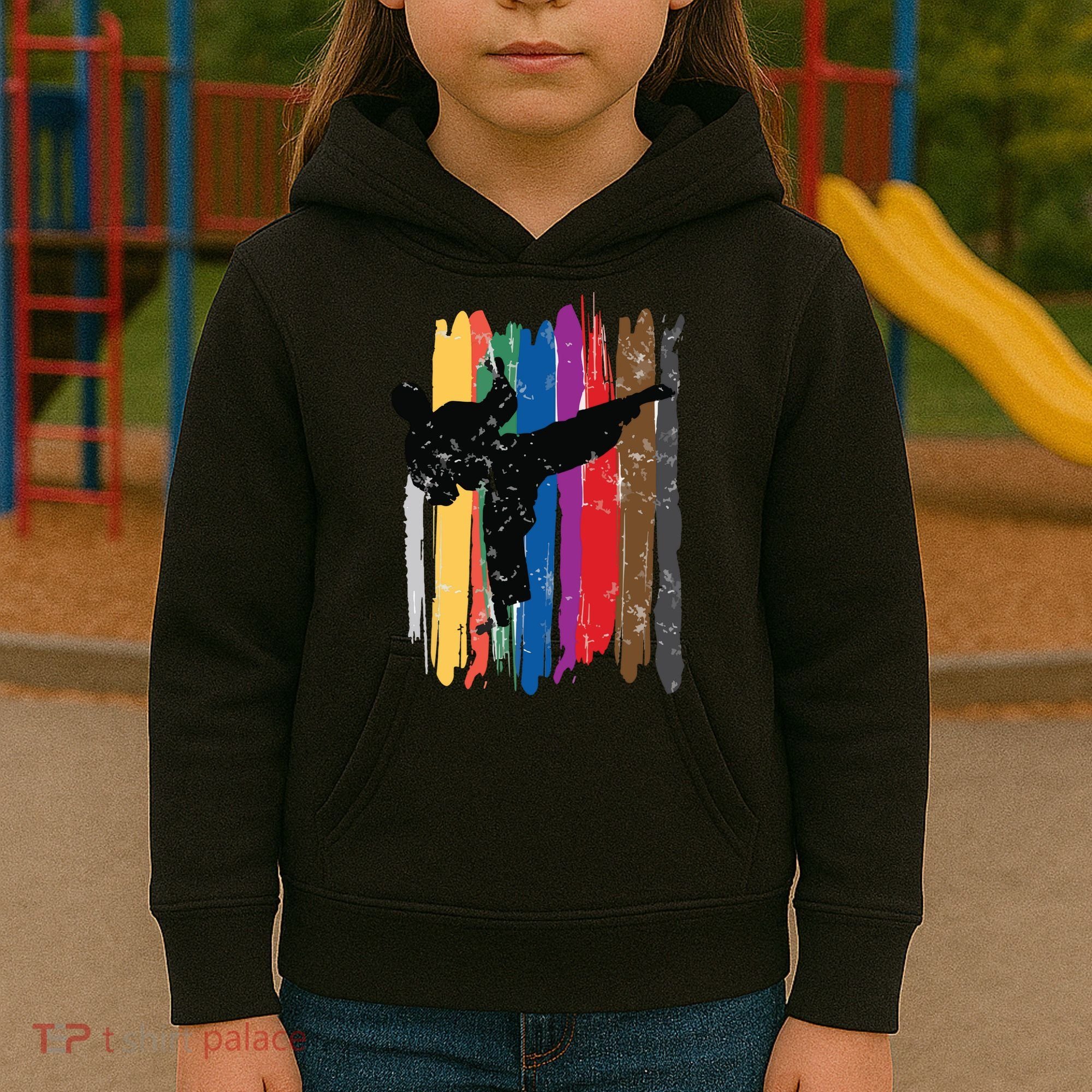 Taekwondo Belts Silhouette Distressed Martial Arts Gift Kids Hoodie