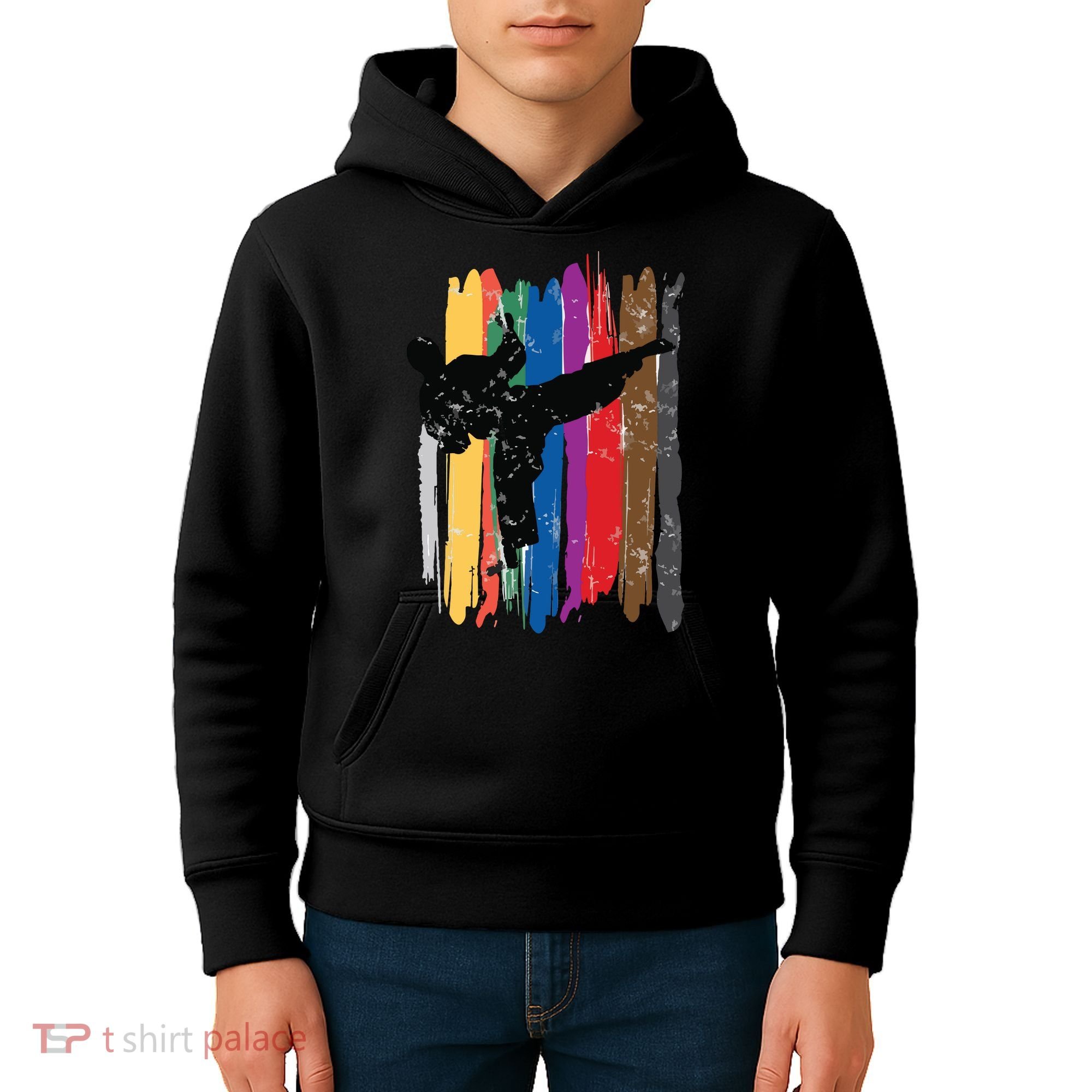 Taekwondo Belts Silhouette Distressed Martial Arts Gift Kids Hoodie