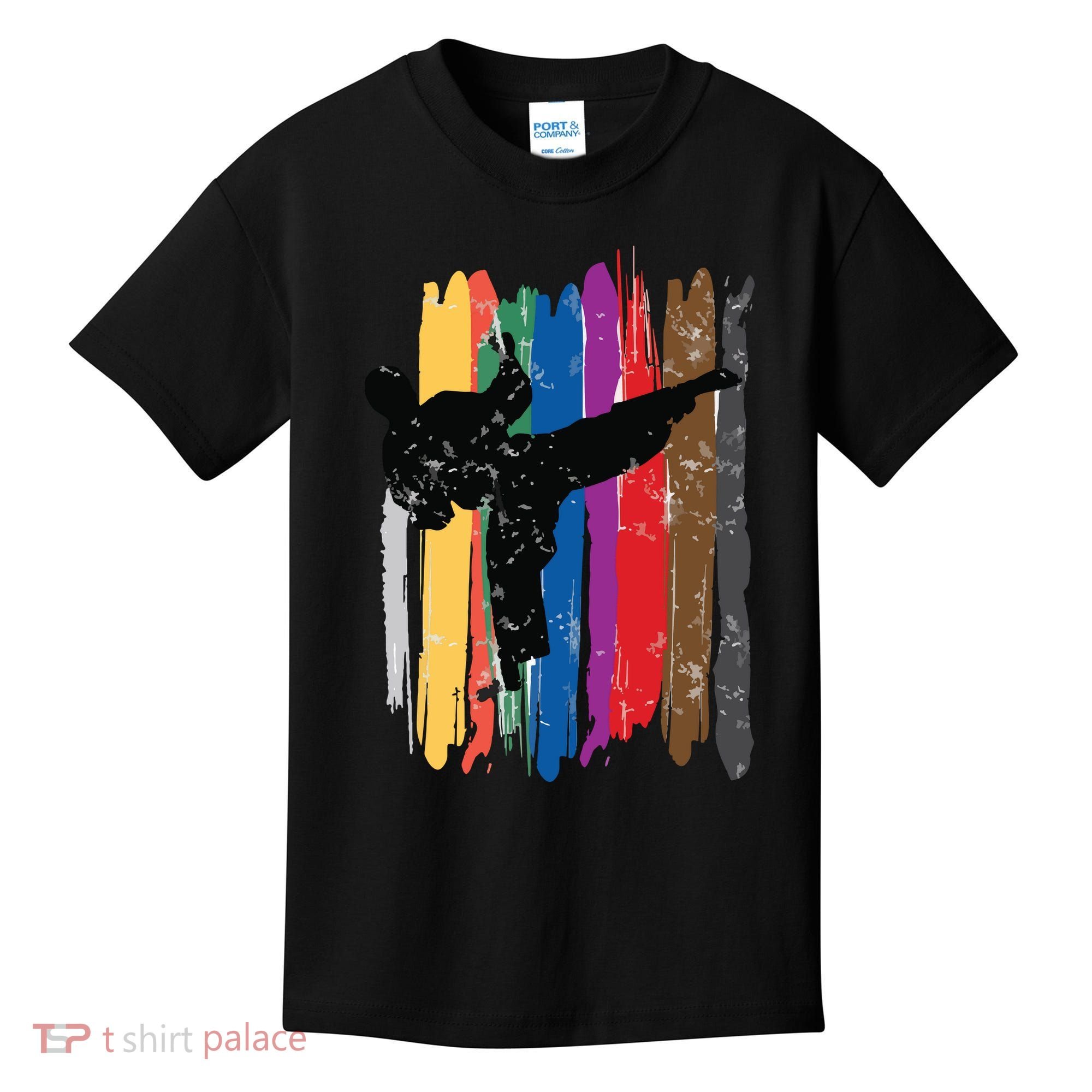 Taekwondo Belts Silhouette Distressed Martial Arts Gift Kids T-Shirt