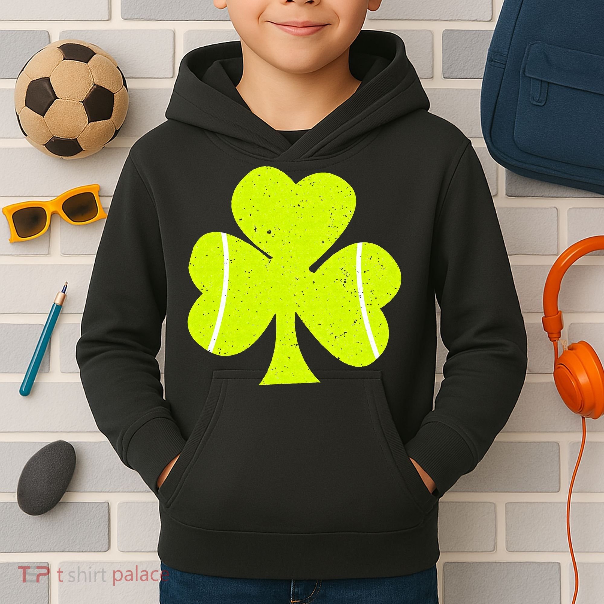 Tennis Ball St Patricks Day Shamrock Kids Hoodie