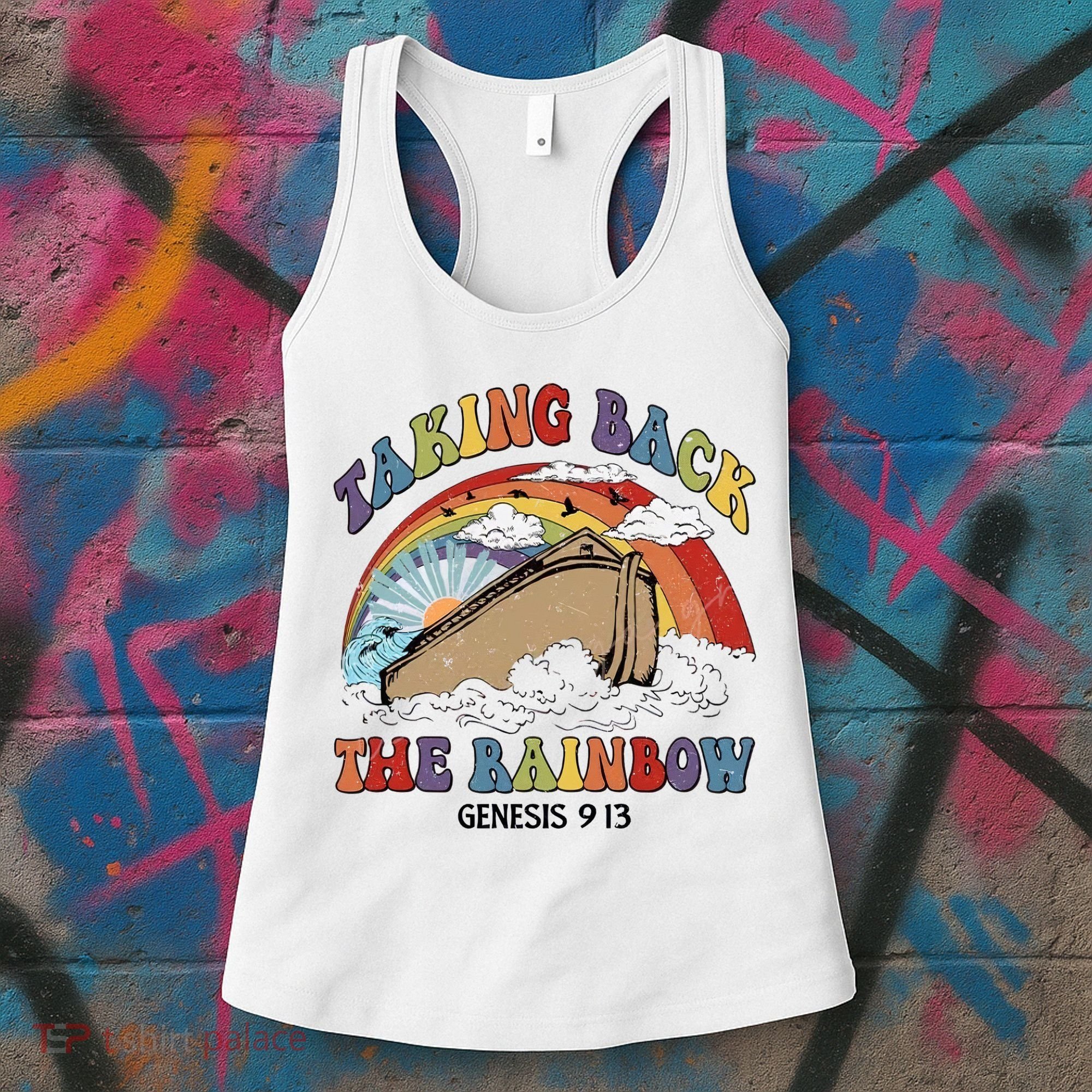 Taking Back The Rainbow Christian Jesus Rainbow Ship Women's Tank Top