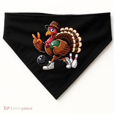 Turkey Bowling Thanksgiving Turkey Playing Bowling Turkey USA-Made Doggie Bandana
