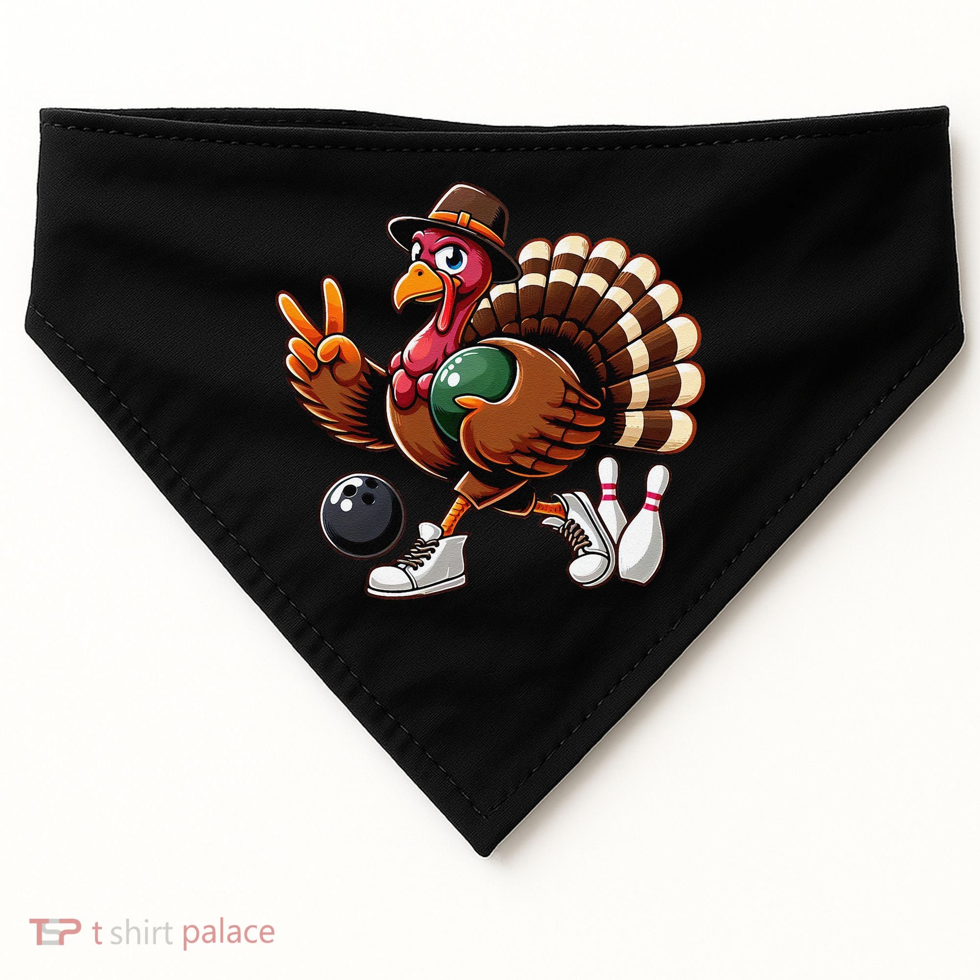 Turkey Bowling Thanksgiving Turkey Playing Bowling Turkey USA-Made Doggie Bandana
