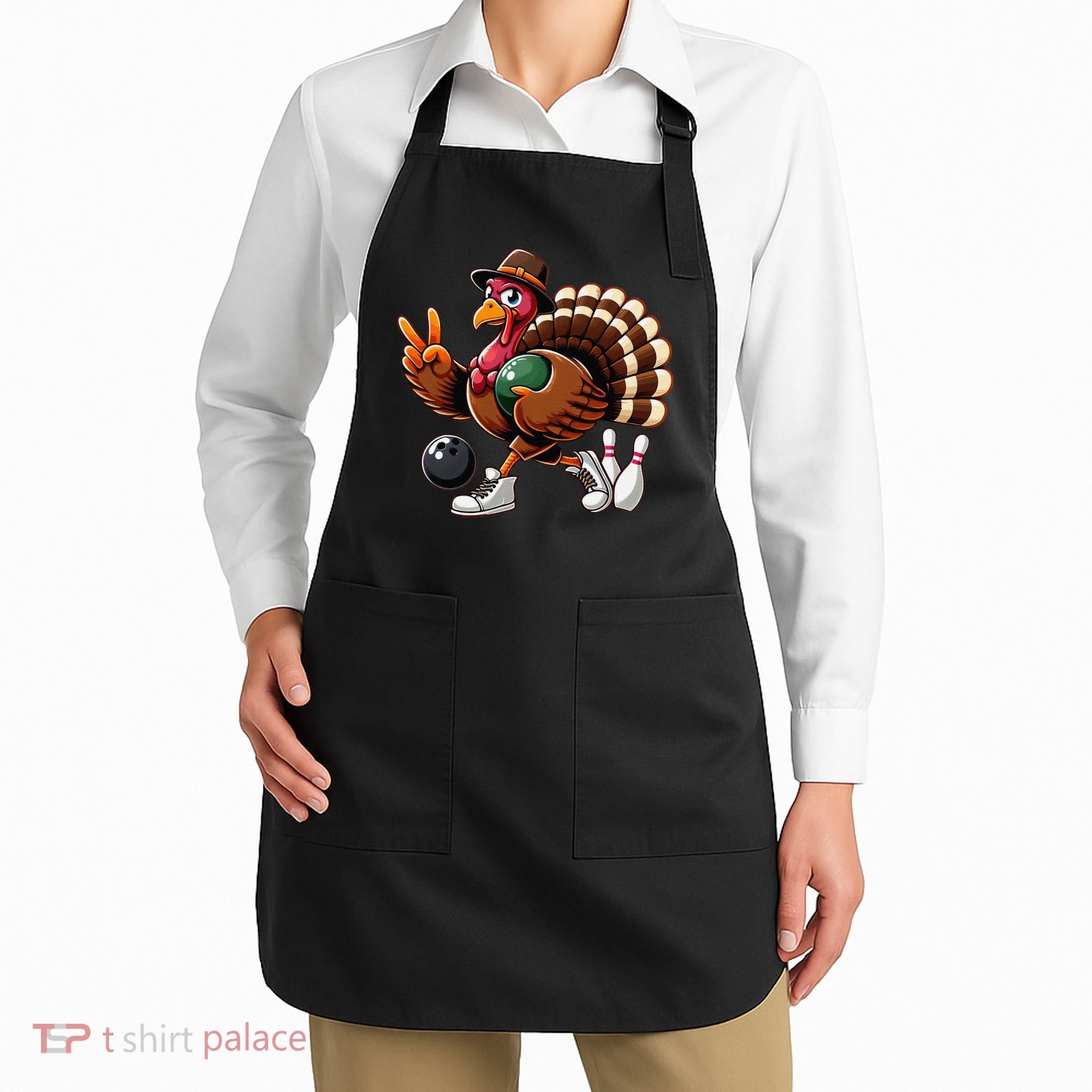 Turkey Bowling Thanksgiving Turkey Playing Bowling Turkey Apron
