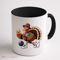 Turkey Bowling Thanksgiving Turkey Playing Bowling Turkey Coffee Mug thumb 1