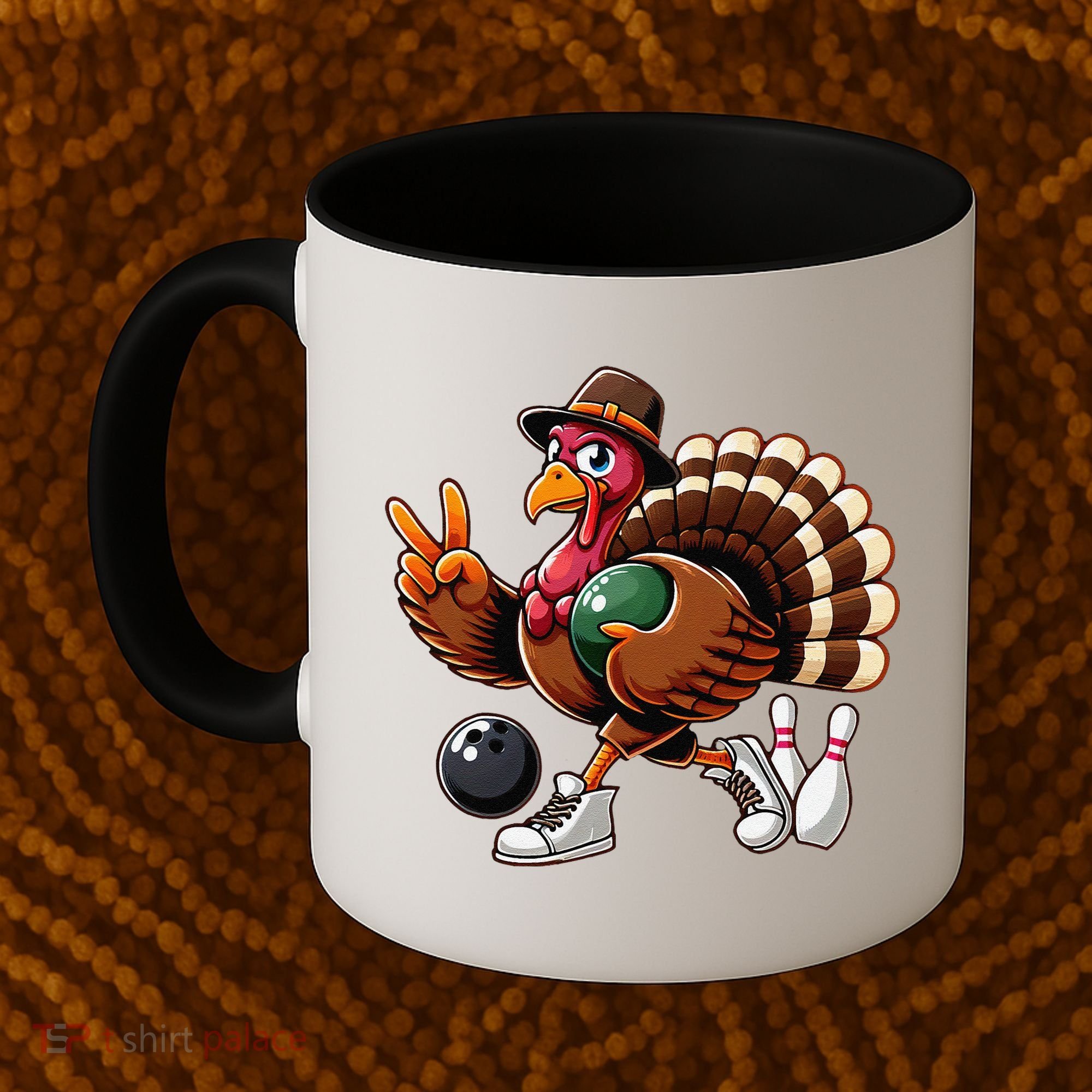 Turkey Bowling Thanksgiving Turkey Playing Bowling Turkey Coffee Mug