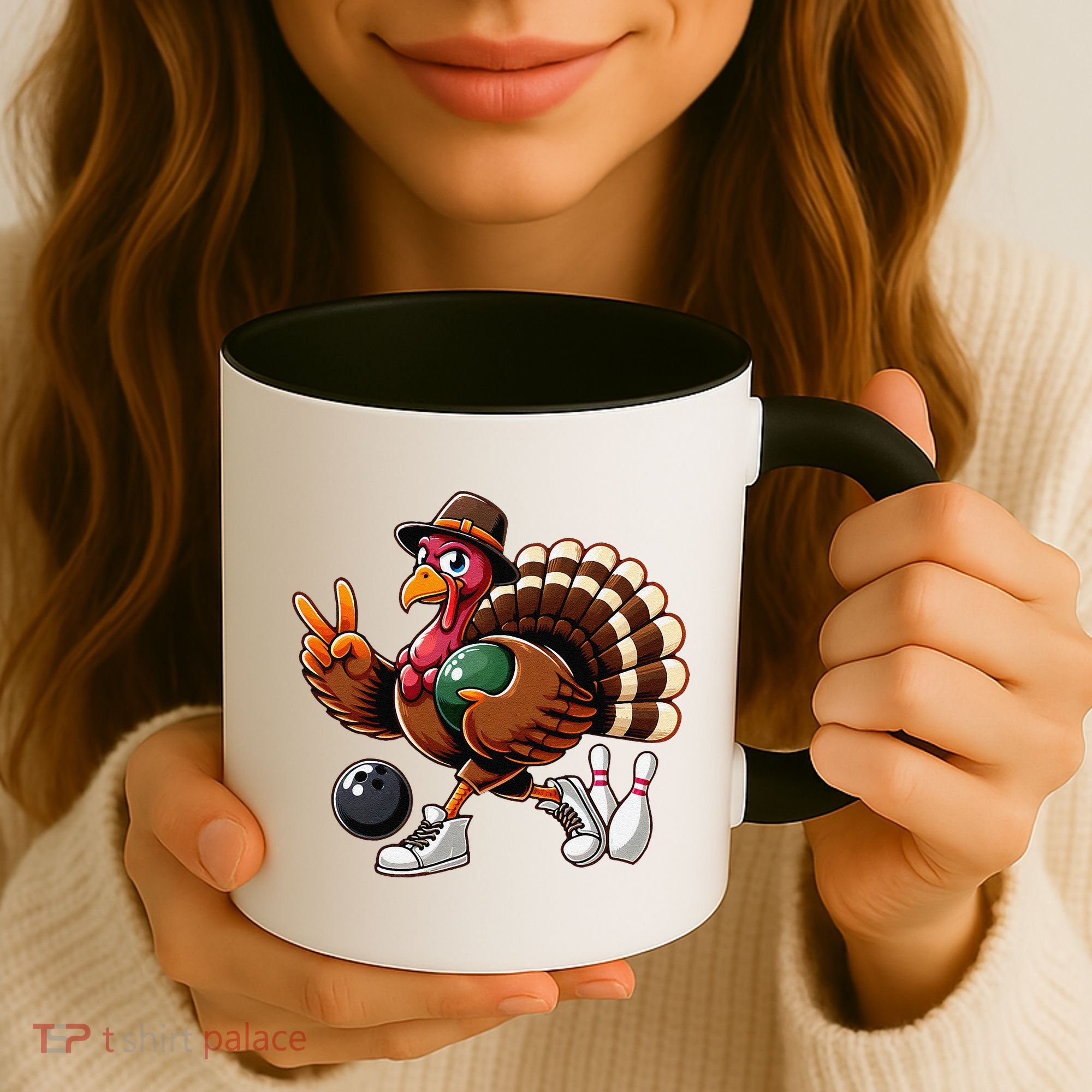 Turkey Bowling Thanksgiving Turkey Playing Bowling Turkey Coffee Mug