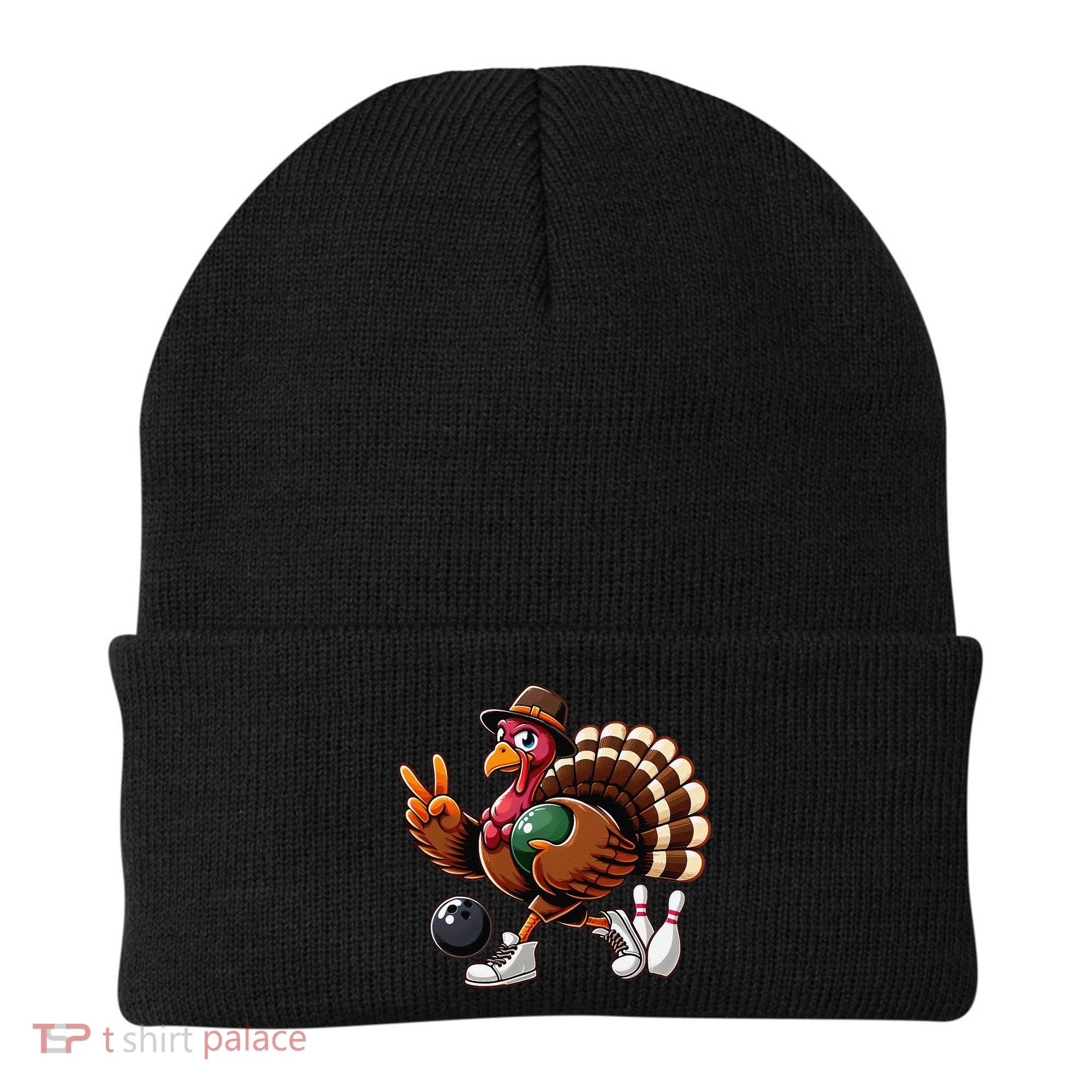 Turkey Bowling Thanksgiving Turkey Playing Bowling Turkey Beanie