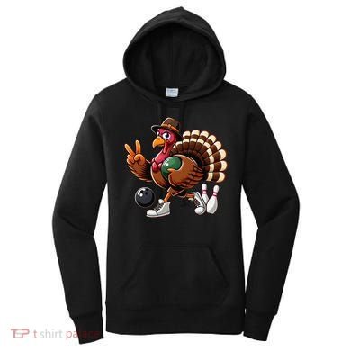 Turkey Bowling Thanksgiving Turkey Playing Bowling Turkey Women's Hoodie