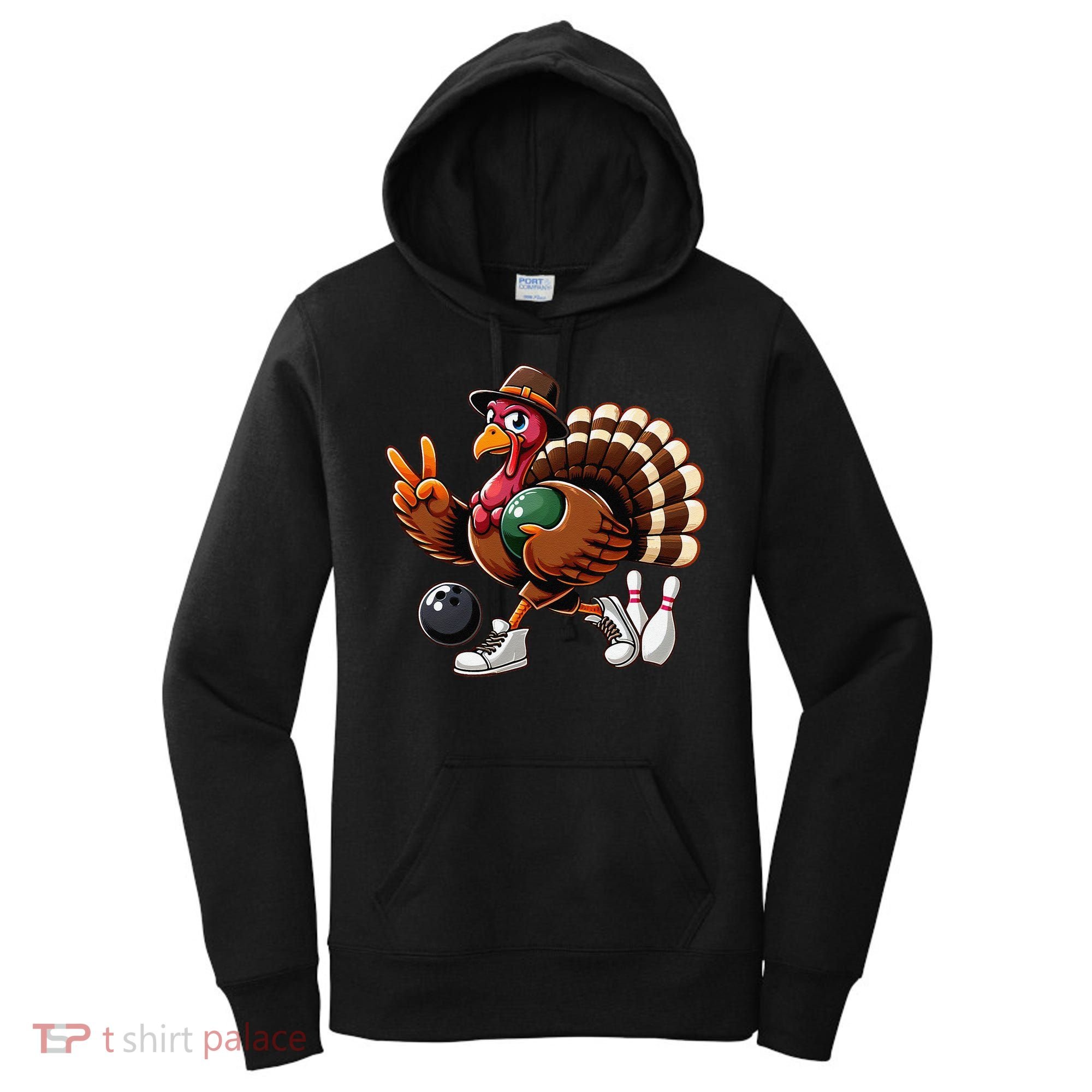 Turkey Bowling Thanksgiving Turkey Playing Bowling Turkey Women's Hoodie
