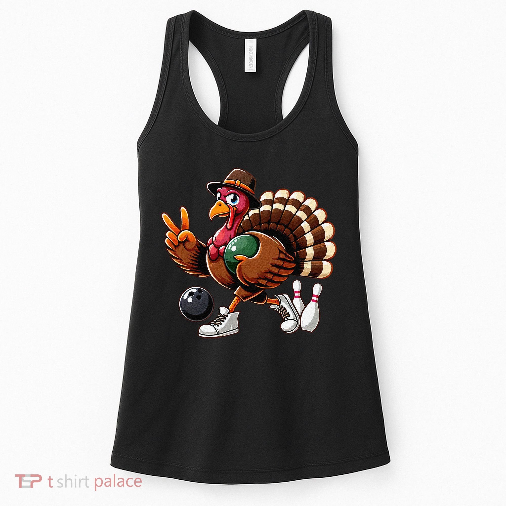 Turkey Bowling Thanksgiving Turkey Playing Bowling Turkey Women's Tank Top
