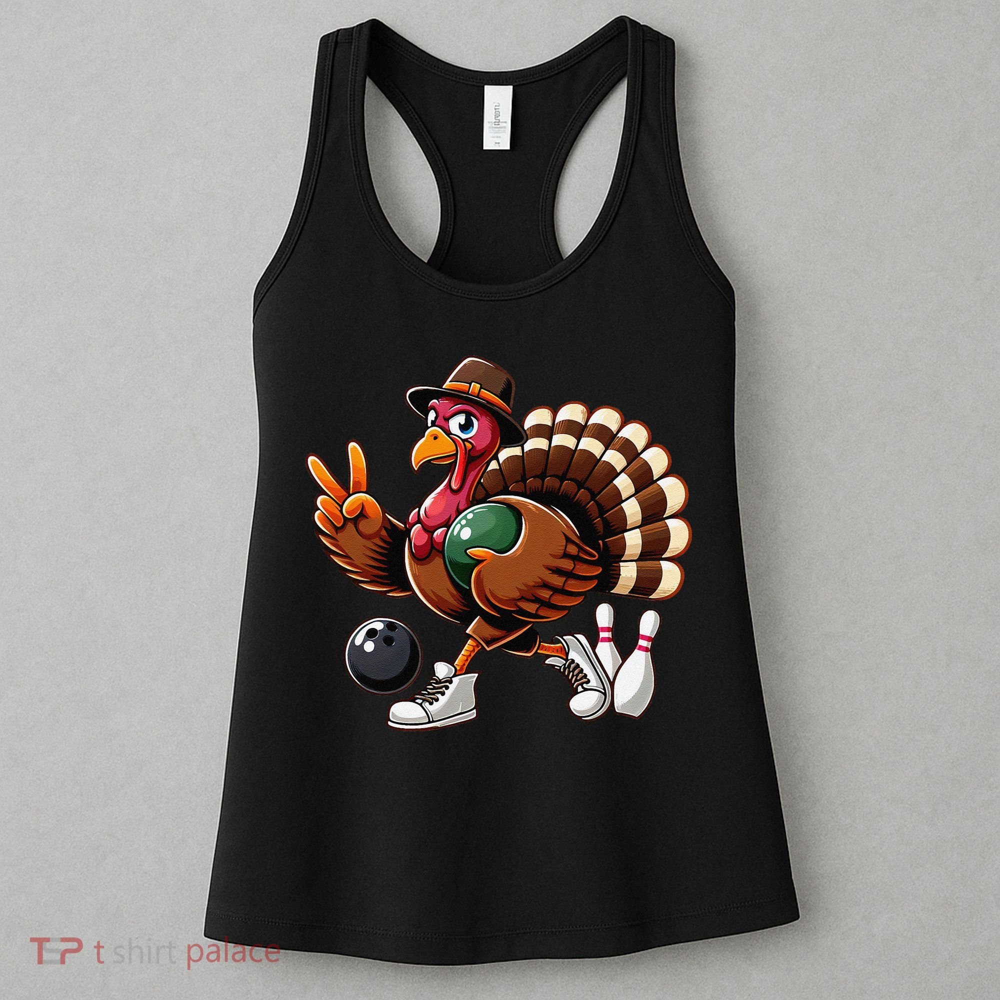 Turkey Bowling Thanksgiving Turkey Playing Bowling Turkey Women's Tank Top