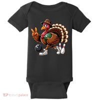 Turkey Bowling Thanksgiving Turkey Playing Bowling Turkey Baby Bodysuit thumb 0