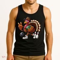 Turkey Bowling Thanksgiving Turkey Playing Bowling Turkey Tank Top thumb 3
