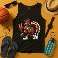 Turkey Bowling Thanksgiving Turkey Playing Bowling Turkey Tank Top thumb 4