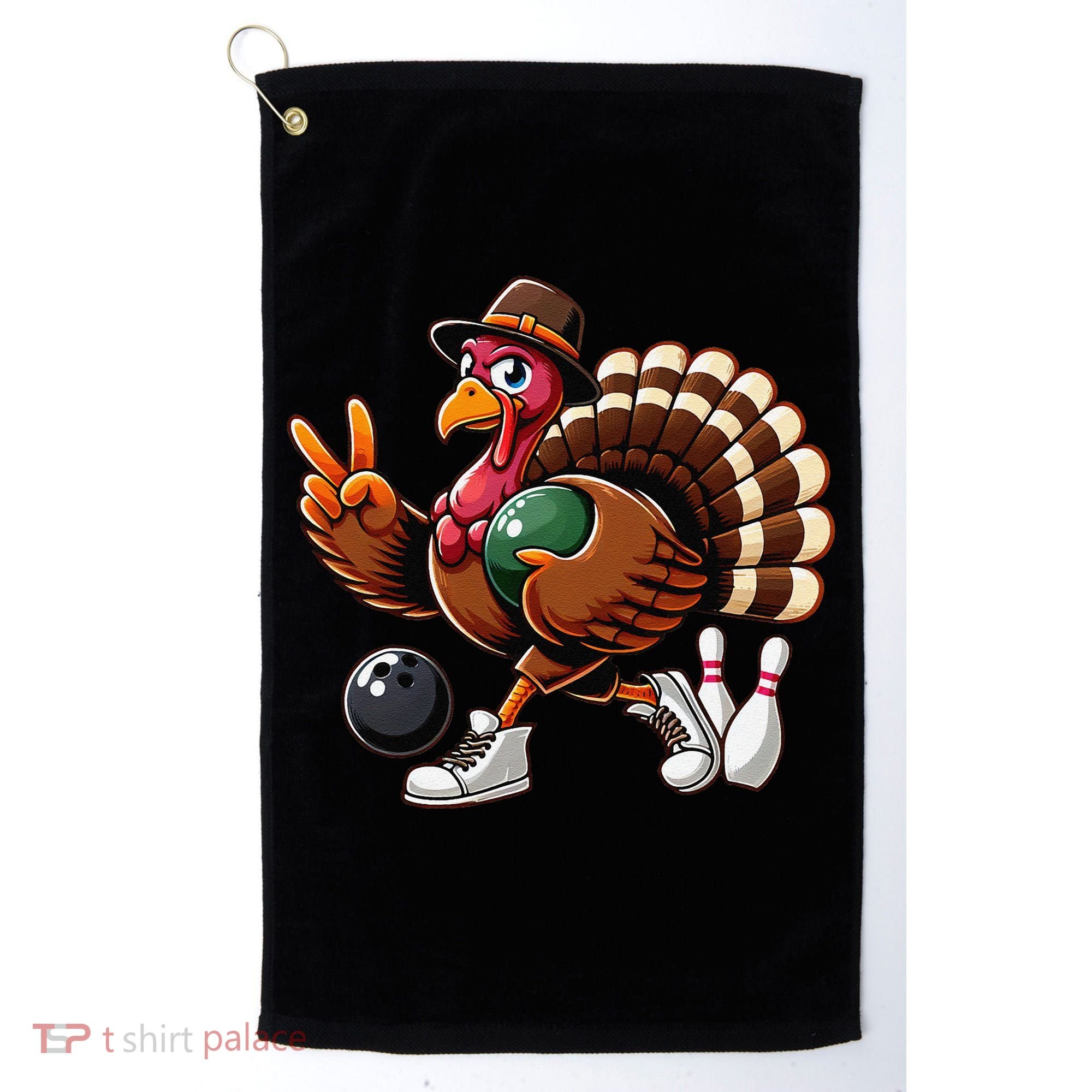 Turkey Bowling Thanksgiving Turkey Playing Bowling Turkey Golf Towel