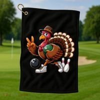 Turkey Bowling Thanksgiving Turkey Playing Bowling Turkey Golf Towel thumb 1