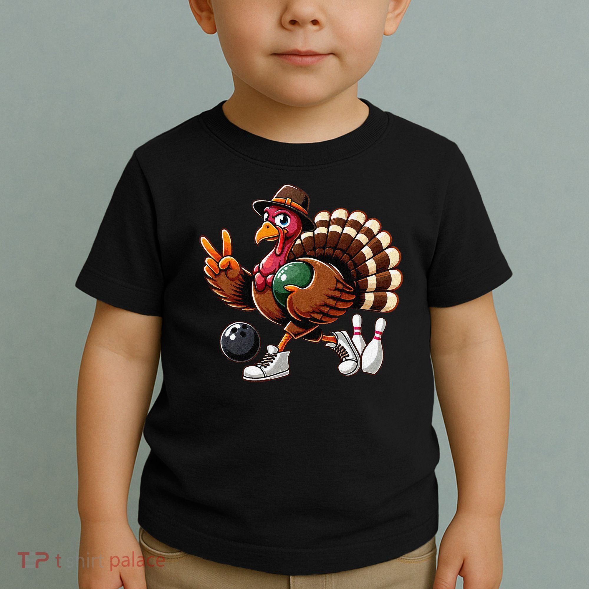Turkey Bowling Thanksgiving Turkey Playing Bowling Turkey Toddler T-Shirt