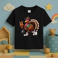 Turkey Bowling Thanksgiving Turkey Playing Bowling Turkey Toddler T-Shirt thumb 3