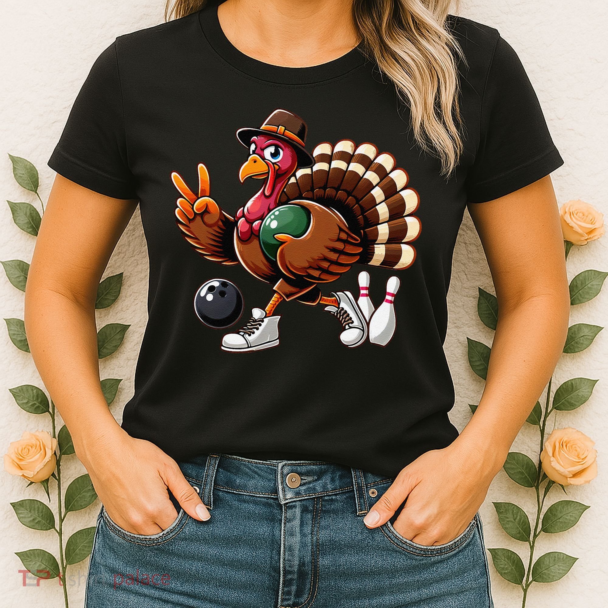 Turkey Bowling Thanksgiving Turkey Playing Bowling Turkey Women's T-Shirt