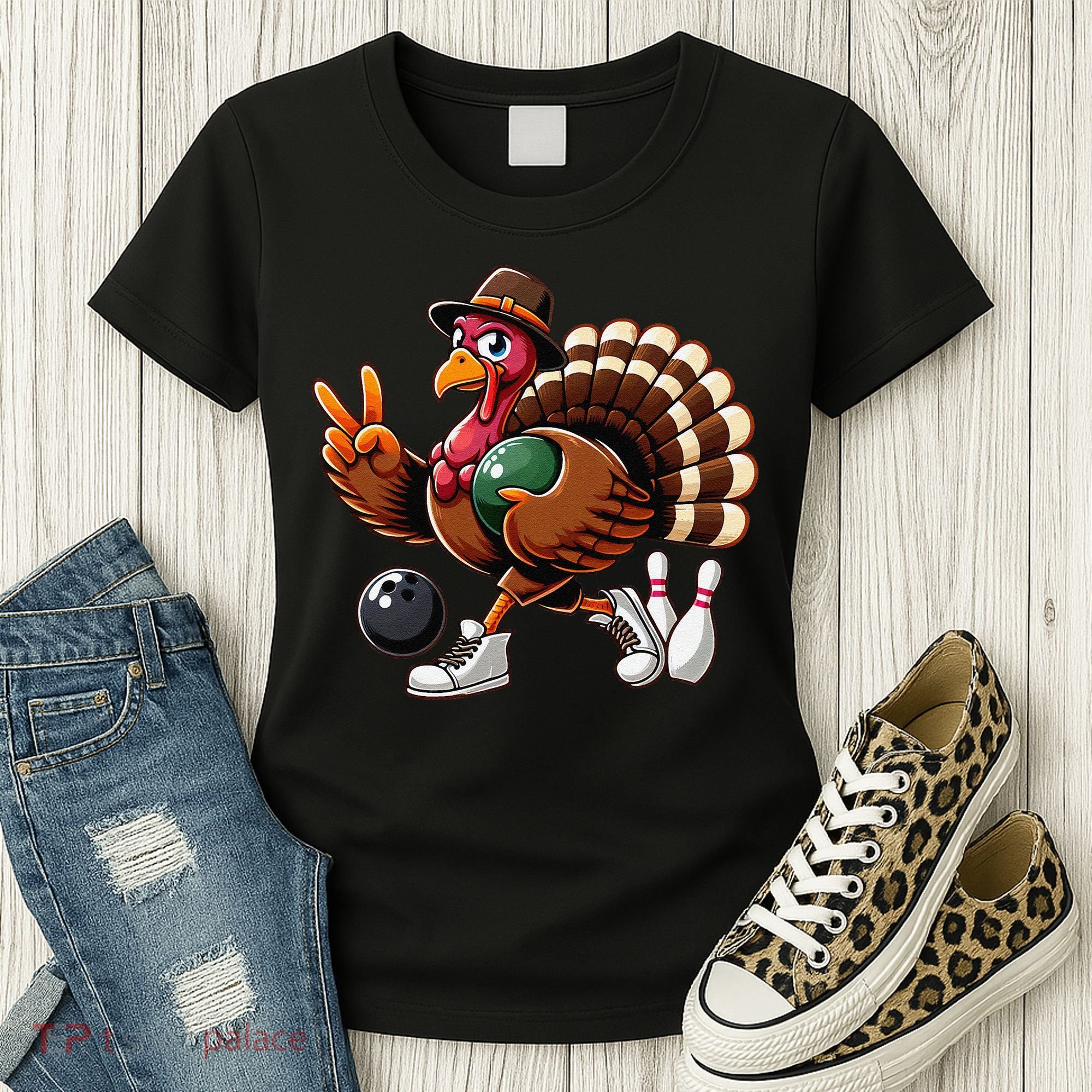 Turkey Bowling Thanksgiving Turkey Playing Bowling Turkey Women's T-Shirt