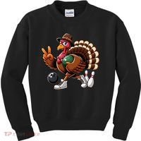 Turkey Bowling Thanksgiving Turkey Playing Bowling Turkey Kids Sweatshirt thumb 0