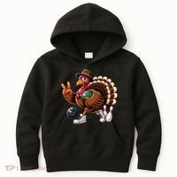 Turkey Bowling Thanksgiving Turkey Playing Bowling Turkey Kids Hoodie thumb 0