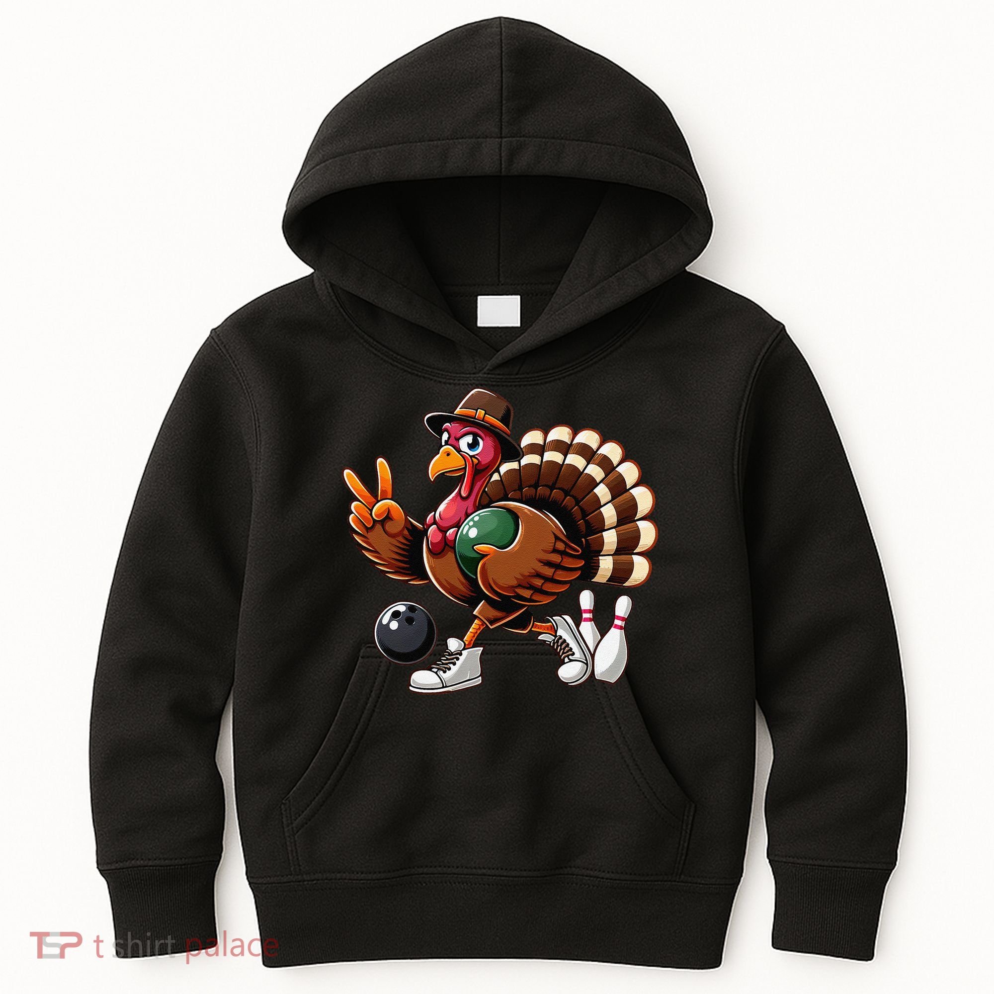 Turkey Bowling Thanksgiving Turkey Playing Bowling Turkey Kids Hoodie