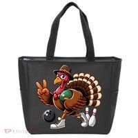 Turkey Bowling Thanksgiving Turkey Playing Bowling Turkey Tote Bag thumb 0