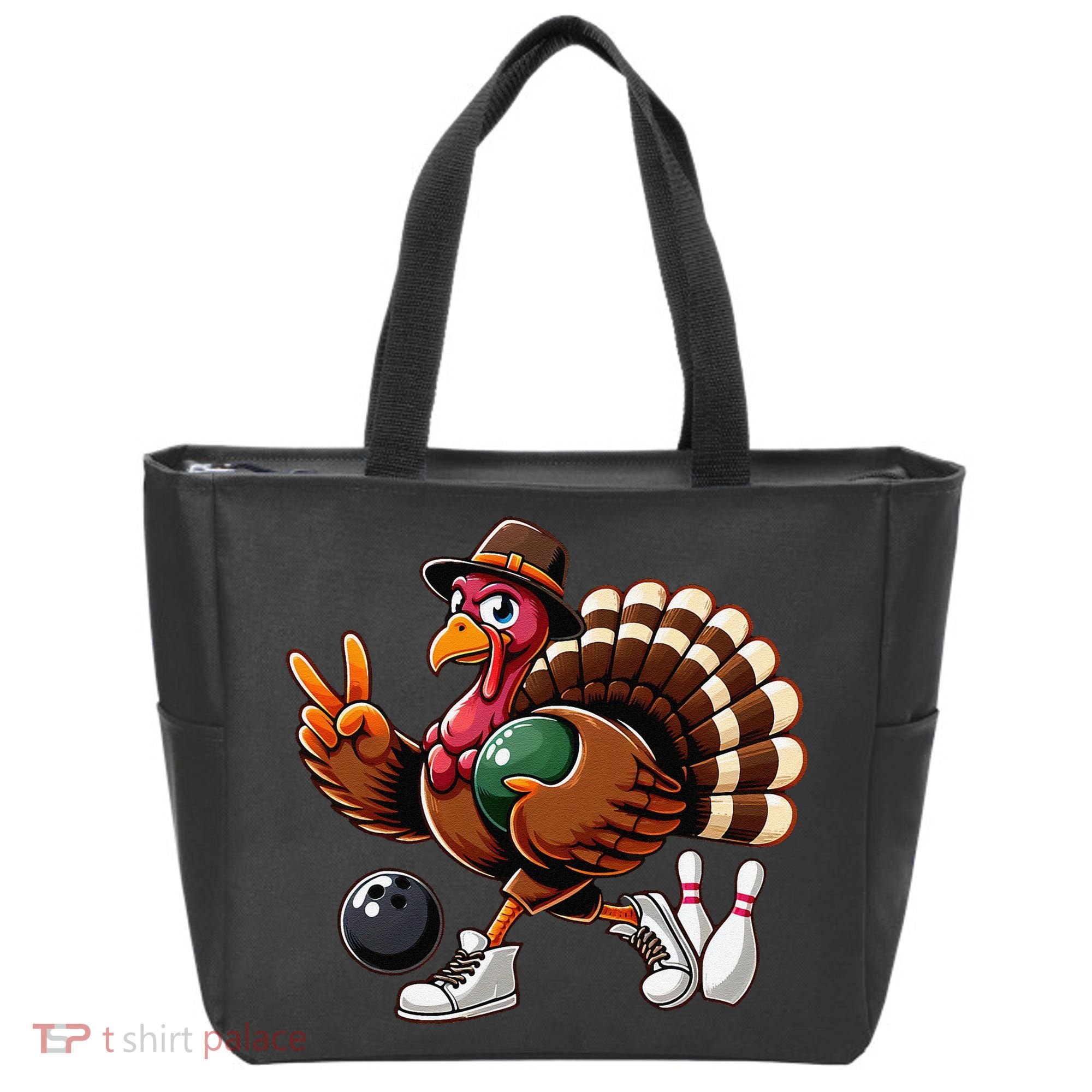 Turkey Bowling Thanksgiving Turkey Playing Bowling Turkey Tote Bag
