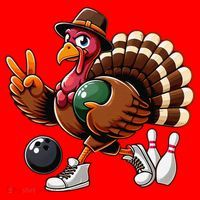 Turkey Bowling Thanksgiving Turkey Playing Bowling Turkey Santa Hat thumb 1