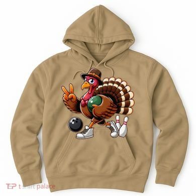 Turkey Bowling Thanksgiving Turkey Playing Bowling Turkey Hoodie