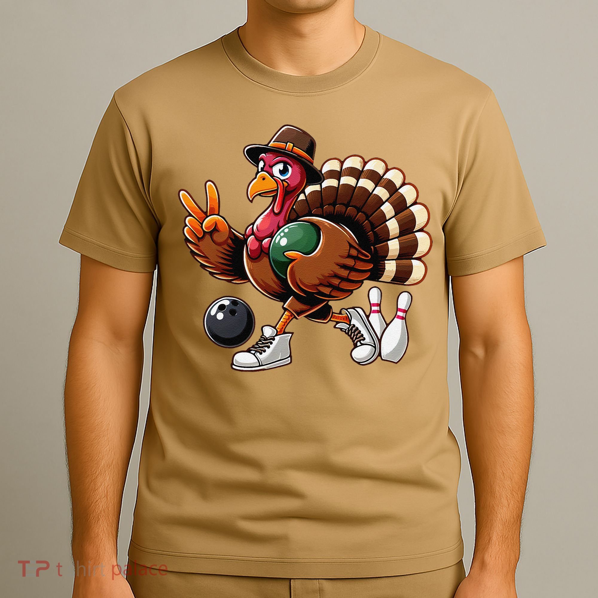 Turkey Bowling Thanksgiving Turkey Playing Bowling Turkey T-Shirt