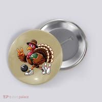 Turkey Bowling Thanksgiving Turkey Playing Bowling Turkey Button thumb 0