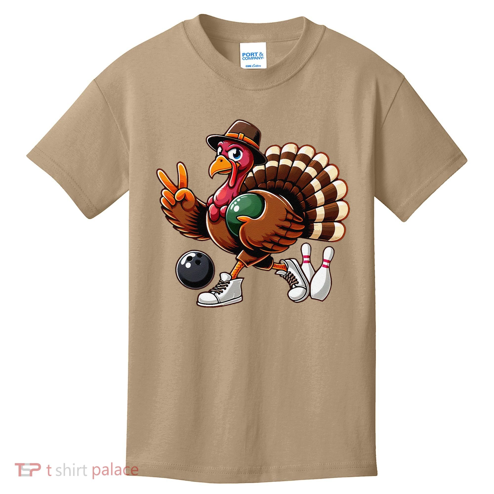 Turkey Bowling Thanksgiving Turkey Playing Bowling Turkey Kids T-Shirt