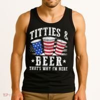 Titties & Beer Thats Why Im Here Red White And Blue Shots Tank Top thumb 3