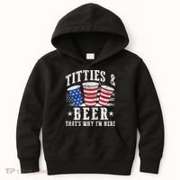 Titties & Beer Thats Why Im Here Red White And Blue Shots Kids Hoodie thumb 0