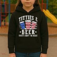 Titties & Beer Thats Why Im Here Red White And Blue Shots Kids Hoodie thumb 3