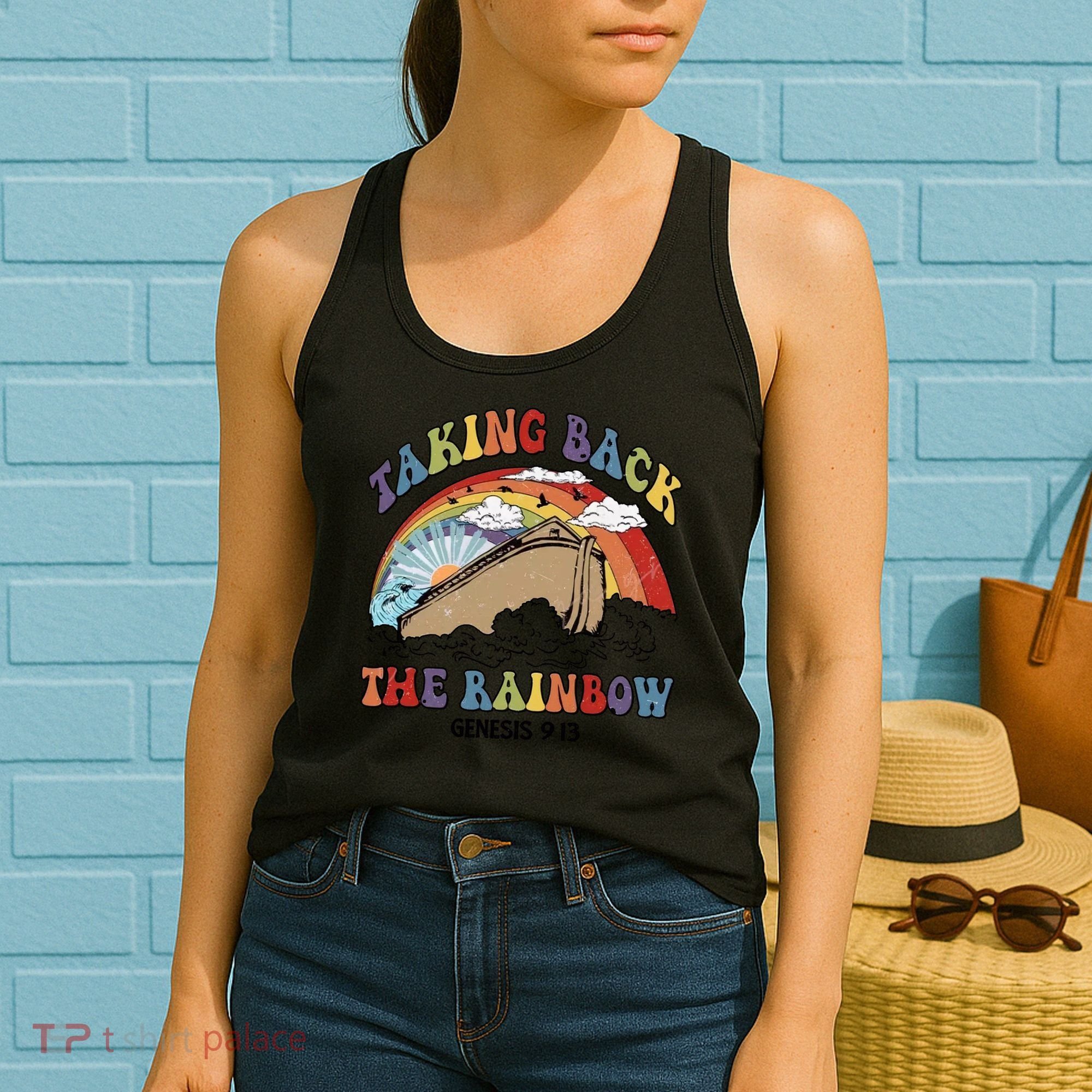 Taking Back The Rainbow Christian Jesus Rainbow Ship Women's Tank Top