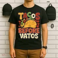 Tacos Before Vatos Funny Vintage Mexican Chicano T-Shirt thumb 6