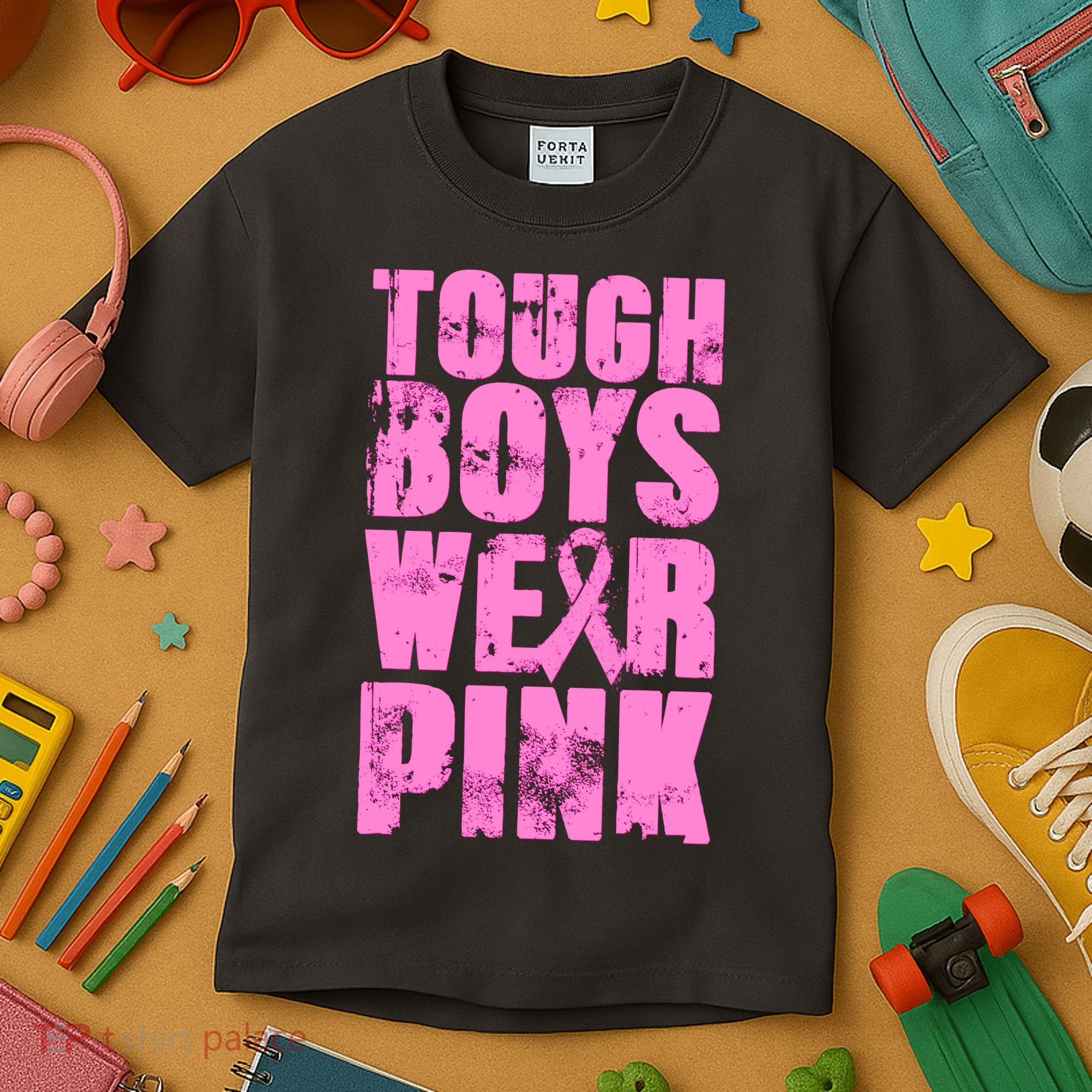 Tough Boyz Wear Pink Support Breast Cancer Awareness Kids T-Shirt