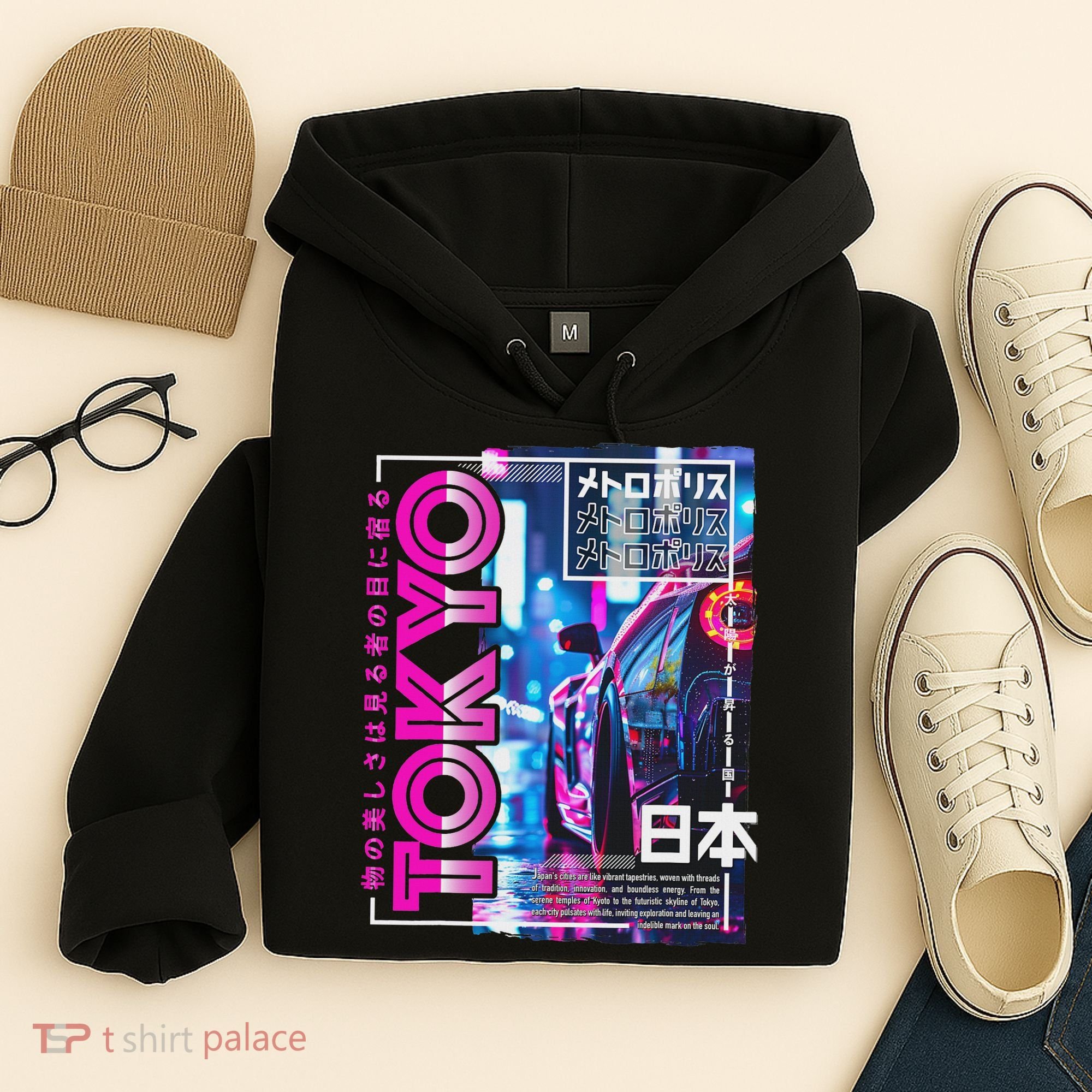 Tokyo City 80s Synthwave Racing Car Japan Tokyo Hoodie