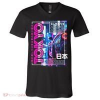 Tokyo City 80s Synthwave Racing Car Japan Tokyo V-Neck T-Shirt thumb 0